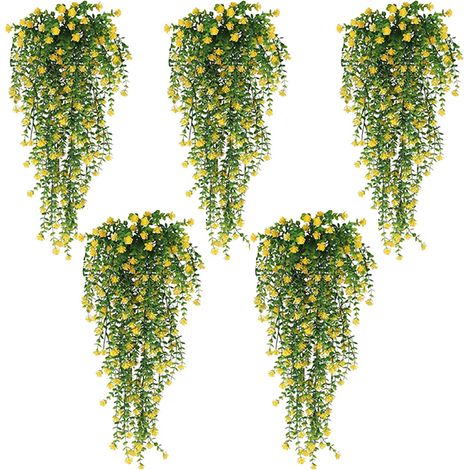 Fleurs rotin décoration artificielle de 75 cm, jaunes pour salon, plantes suspendues, suspendu d'eucalyptus simulées en plastique extérieur-10 pièces (1/5)