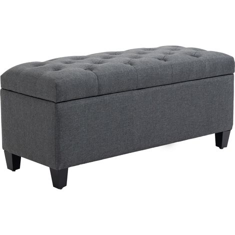 Banco arcón tapizado 100 x 40 x 44 cm de poliéster gris oscuro y madera MODENUIT (1/5)