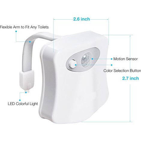 Lampe de toilette LED automatique à détection de présence, 8 couleurs, pour cuvette de toilettes et salle de bain. (1/5)