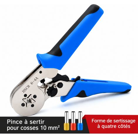 Pince à sertir carrée renforcée électroplaquée 0,25-10 mm² pour embouts tubulaires 365 0.25-10mm réf 2455 550 g – Livraison gratuite