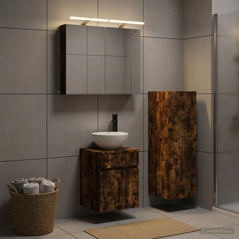 vidaXL Bathroom Furniture Set 4 pcs Smoked Oak (1/5)