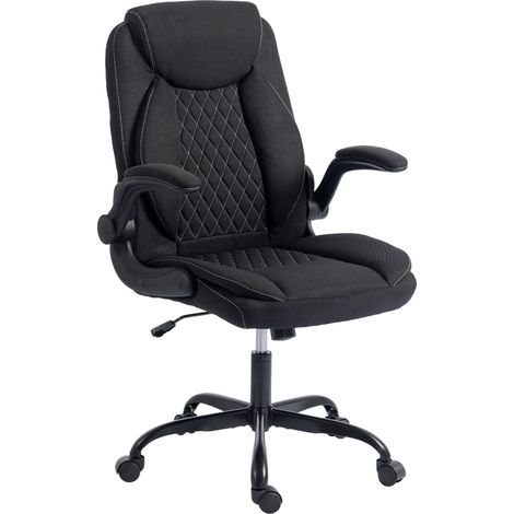 HOMCOM Linen-Look Computer Desk Chair with Thick Cushion, Black (1/5)