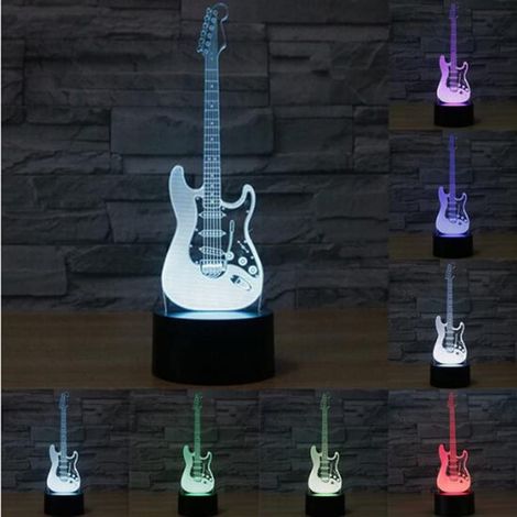 Lampe de table tactile LED 3D en forme de guitare électrique, 7 couleurs changeantes, idéale pour la Saint-Valentin ou un anniversaire. Décoration pour la maison ou le bureau. (1/5)