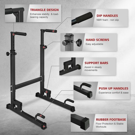 Station de dip hauteur réglable barres antidérapantes,rack multifonctionnel pour exercice triceps push-up intérieur extérieur (1/5)