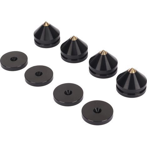 Lot de 4 pieds d'isolation pour haut-parleurs, absorbant les chocs, pour amplificateurs, platines vinyles, caissons de basses et amplis (noir). (1/5)