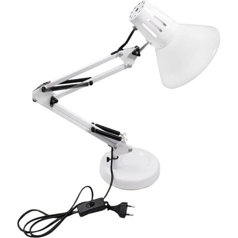 Lampada Da Tavolo Orientabile Bianca E27 Luce Scrivania Braccio Snodabile TD101 (1/5)