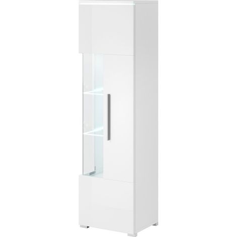 Estantería Torvire 106, Blanco + Blanco brillante, Con puertas, Cerrable, Aglomerado laminado, Vidrio, Número de puertas: 1, Número de cajones: 0, 160x45x35cm (1/2)