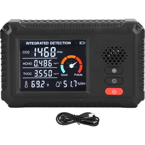 Détecteur de qualité d'air 5 en 1, moniteur d'évaluation environnementale en temps réel pour la détection de HCHO, TVOC, CO2, température et humidité