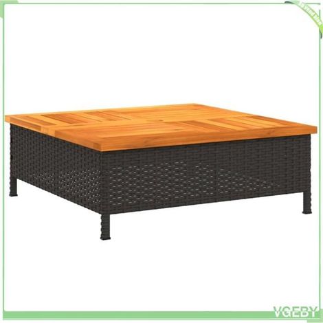 Couvercle de base de parasol / table basse - FAFEICY - 365952 - 70x70x25 cm - Résine tressée & acacia - Noir/Marron (1/5)