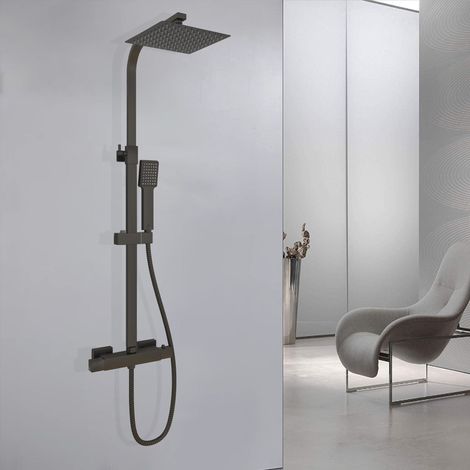 AICA Bathroom Thermostatic Mixer Shower Set Square Matte Black Twin Head Exposed Valve Dual Head (1/5)