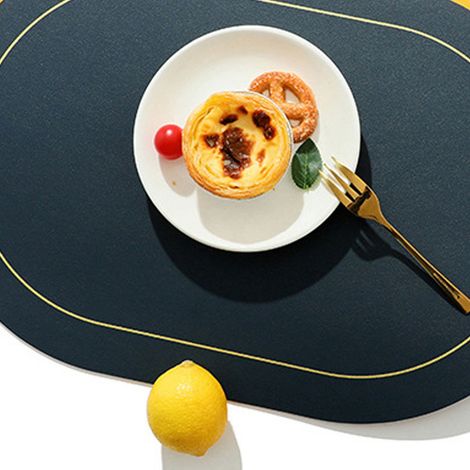 Lot de 2 sets de table ovales en cuir, résistants à l'huile et isolants, pour restaurants, hôtels et maisons. Antidérapants, ils ne permettent pas de poser les bols. Bleus. (1/5)
