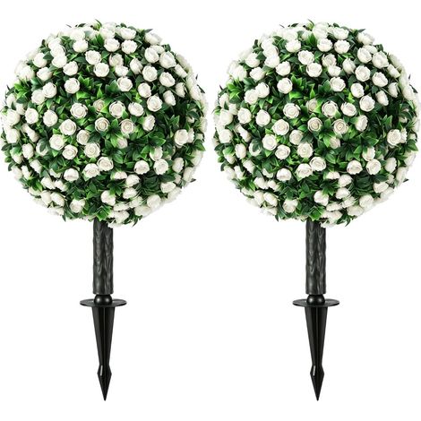 Set de 2 rosales artificiales esféricos UV para exterior 55 cm blanco (1/4)