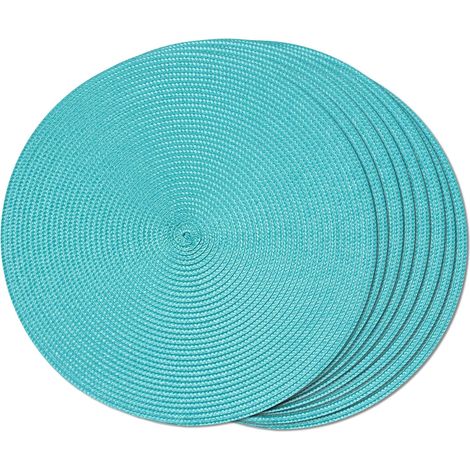 Lot de 8 Sets de Table Ronde tressés pour Table à Manger en Tissu, Lavable, antidérapant, 38 cm (Turquoise, 8 pièces) (1/5)