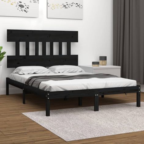 Bed Frame  Black  Solid pine wood  Large  Bed Frame  Rectangular vidaXL (1/5)
