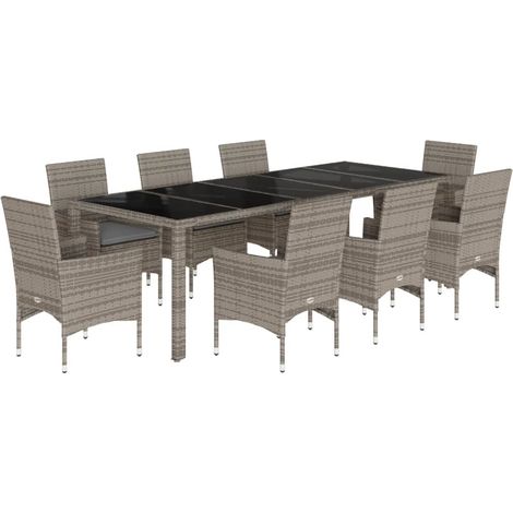 Maison Exclusive - 9-tlg. Garten-Essgruppe mit Kissen Grau Poly R