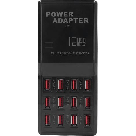 Chargeur USB multiport 12 A haute puissance, station de charge USB à 12 ports pour MP3/MP4 et téléphones portables, prise UE, secteur 100-240 V. (1/5)