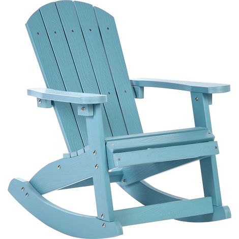 Chaise de Jardin à Bascule pour Enfants Plastique Effet Bois Patio Terrasse Bleu Clair Adirondack (1/5)