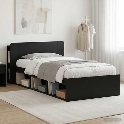 vidaXL Cadre de lit avec rangement Noir 90 x 190 cm Bois d'ingénierie (1/5)