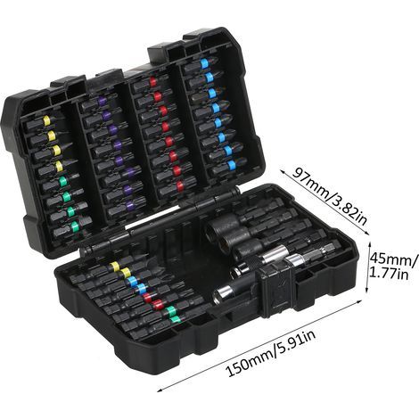 Coffret de 45 embouts de perçage, de vissage et de tournevis à percussion pour bois, métal, acier et outils électriques, avec mallette de rangement. (1/5)