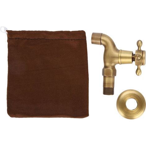 Rubinetto a parete in stile retrò, realizzato in ottone massiccio, con anello per acqua fredda, adatto per lavelli da cucina, lavatoi e piscine (versione corta). (1/5)