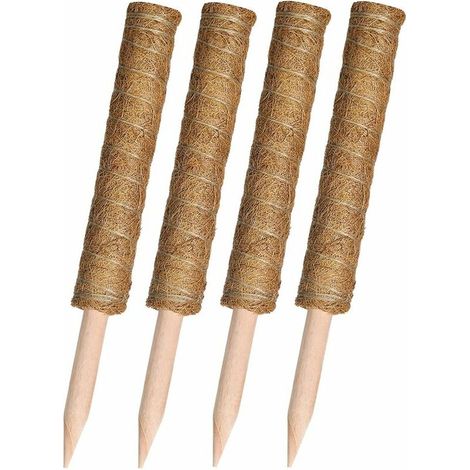 Tuteurs en mousse de coco de 16 pouces pour plantes - Lot de 4 supports en mousse de coco pour plantes grimpantes, intérieur et extérieur - Teinte marron. (1/5)