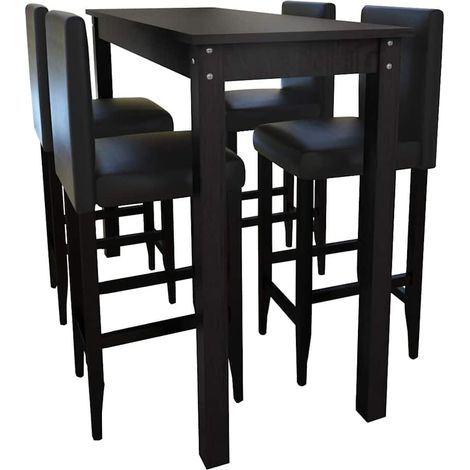 vidaXL Mesa alta de cocina con 4 sillas de barra negras (1/5)