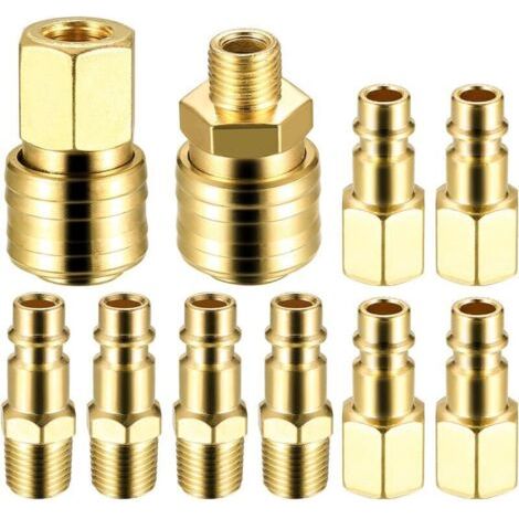 10 x Euro 1/4 NPT Raccord d'Air Comprimé, Brides 1/4"BSP Connexion Rapide pour Tuyau, Air comprimé Raccords de Tuyau à Connexion Rapide, Prise de Couplage Ligne d'Air Raccords de Compresseur Air (1/5)