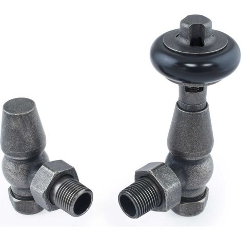 West Eton Traditional Angled Manual Radiator Valve and Lockshield - Pewter (1/5)