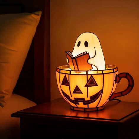 Lampe Nuit Fantôme Livre - Veilleuse LED Changeante Couleur - Décoration Halloween Noël - Fonctionnement Sur Piles - Ambiance Douce Chaleureuse - 1 Pièce (1/5)