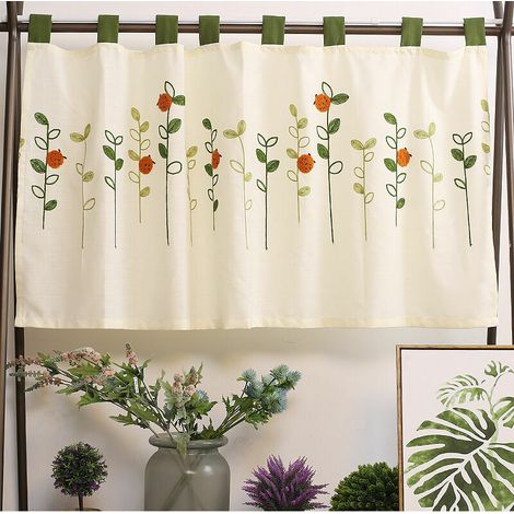 Rideau Brise Bise Cuisine Petit Rideaux Occultants Cantonnière Style Country Demi Rideau Placard Motif Imprimé Plante Rideau Anti-poussière,150X60cm,T-Audace， BLOW (1/5)