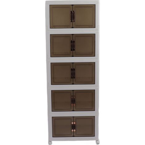 Boîte de rangement pliable et empilable, 5 niveaux, double porte magnétique, roulettes verrouillables, coins arrondis, pour chambre à coucher (1/4)