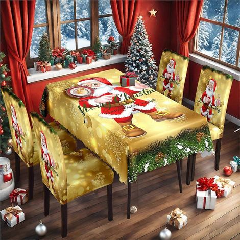 Nappe de Noël originale imprimée Père Noël, imperméable, housse de chaise en soie de lait, ensemble TC-29 (140 x 210 cm)