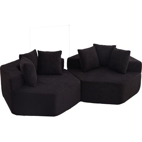 Sillón modular negro de tejido chenilla, 3 cojines, 43 kg MEUBLIV (1/5)