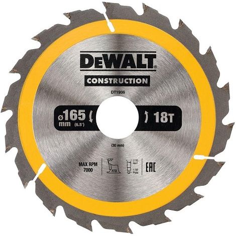 DeWalt DT1936-QZ Lama Sega Circolare 165x30mm 18T Legno Chiodato