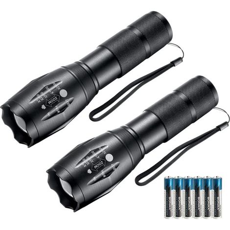 LEDFlashlights,2PackTacticalFlashlightHighLumensLightswith6PackAAABatteriesPortableWaterproofZoomableFlashlightwith5ModeforCamping/Outdoor/Hiking/Gift-Giving/Emergency