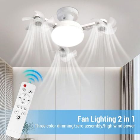Deckenventilator mit Licht, inklusive Fernbedienung, dimmbare LED-Beleuchtung, E27-Fassung, geeignet für Schlaf- und Wohnzimmer, 5 Flügel, 3 Geschwindigkeitsstufen, 200 (1/5)