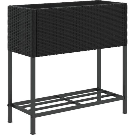 Fioriera rialzata per piante fiori patio giardino con ripiano resina intrecciata nera 020038418