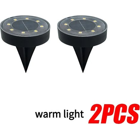 (Lumière chaude - Lot de 2) Lampadaires solaires LED IP68 pour extérieur, étanches, à encastrer, compatibles avec la décoration de pelouse, jardin, terrasse et cour. (1/5)
