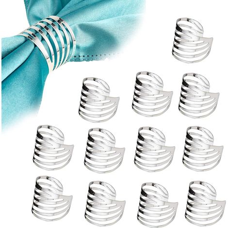 Lot de 12 ronds de serviette en métal argenté pour mariage, banquet et dîner (1/5)