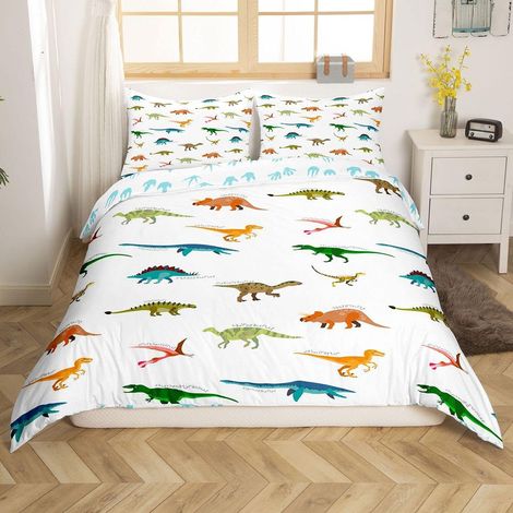 Housse de Couette Mignon Coloré Dino Parure de Lit 220x240cm Dessin Animé Jungle Animaux Motif Parure Housse de Couette Décor de Chambre Faune Style Décor Léger Réversible (1/5)