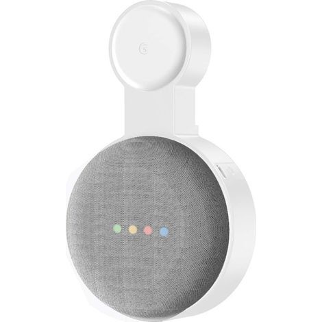 Wall mount with 1 outlet for Google Nest Mini speaker, home voice assistant, cable management, white (1/4)