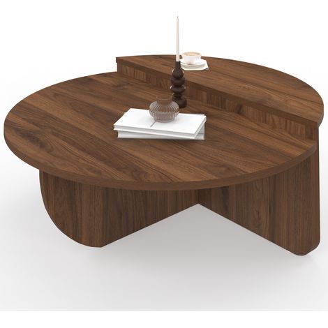 Set aus 2 runden Couchtischen GUILIA 90 cm asymmetrisch in Nussbaumoptik
