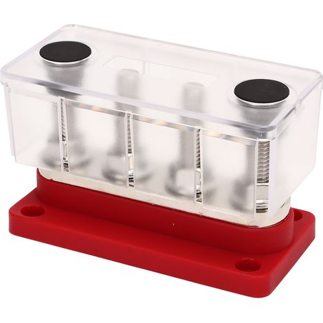 4-poliger Stromverteilerblock mit 3/8-Zoll-M10-Gewindebolzen, Batteriesammelschiene mit Abdeckung, DC 12 V bis 48 V, 300 A, für Autos, Boote und Wohnmobile, Rot (1/5)