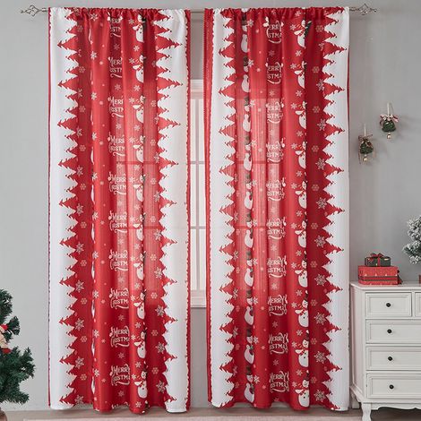 Rideau De Noël - Motif Bonhomme De Neige - 140x220 cm - Polyester - Pour Salon Chambre Cuisine - 1 Pièce (1/5)