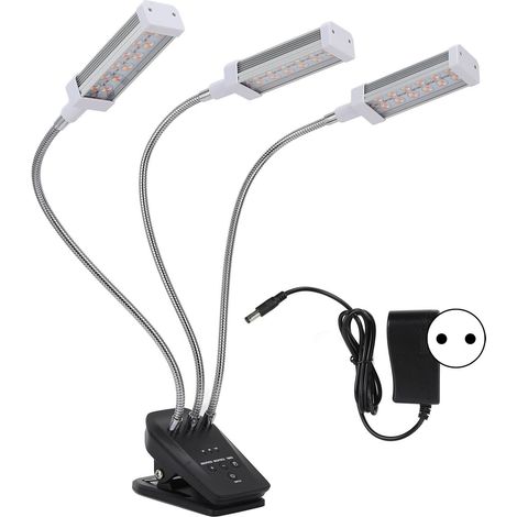 Lampe de croissance LED 360° réglable, 3 têtes, minuterie, pour plantes succulentes d'intérieur, 100-240V, prise EU argentée (1/5)