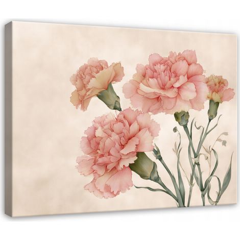 Tableau sur toile aux œillets roses abstraits – Décoration murale pour salon et chambre – 120 x 80 cm (1/5)