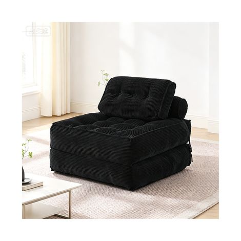 Canapé pliable convertible en lit avec oreiller et support dorsal, fauteuil-lit confortable avec matelas pour petits espaces, salon et chambre, noir (1/5)