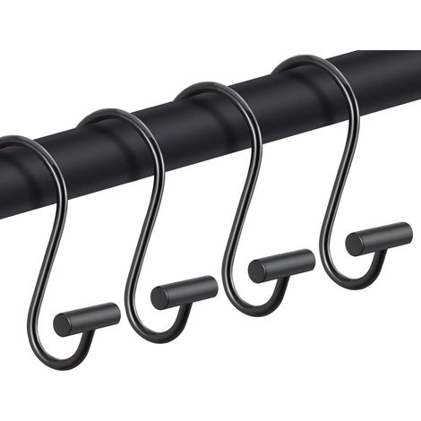 Schwarze Duschvorhang-Befestigungsringe, dekoratives Duschstangenzubehör, 12-teiliges Set, hochwertige rostfreie Metallhaken, T-förmiges Design.
