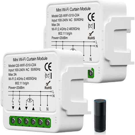 Lot de 2 modules d'interrupteur intelligent pour volet roulant WiFi 2,4 GHz Commande de volet roulant, contrôle par application, minuterie pour moteur de volet roulant, fonctionne (1/5)