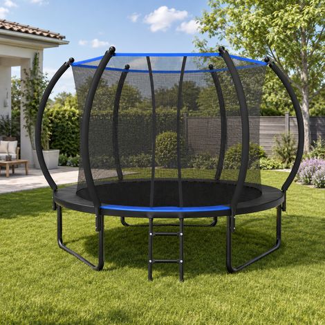 Trampoline extérieur 305x305x248 cm, avec filet de protection et échelle, sécurisé et certifié CE/EN 71-14, idéal pour jardin, acier, Noir (1/5)